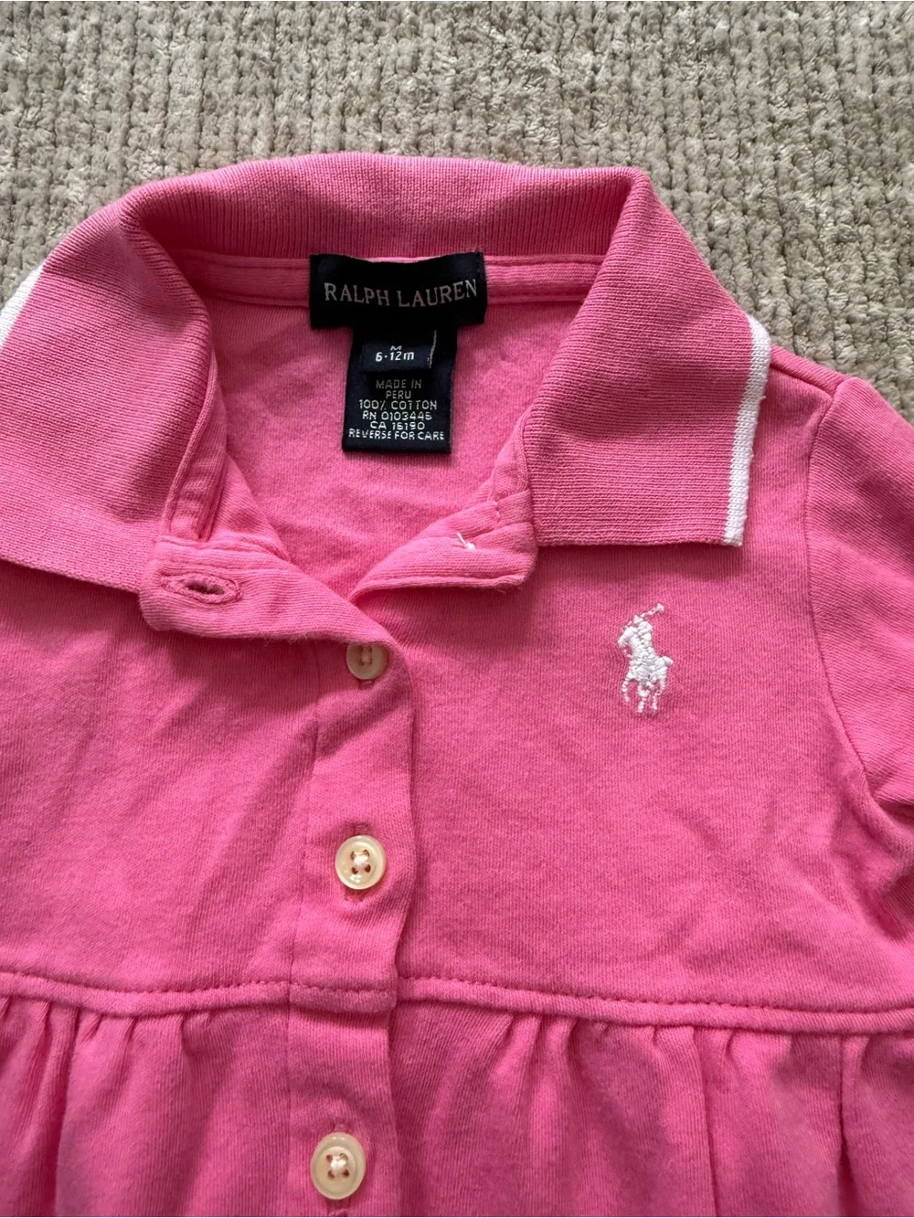 Ralph Lauren Baby Girl Pink Polo Dress 6-12M Long Sleeve